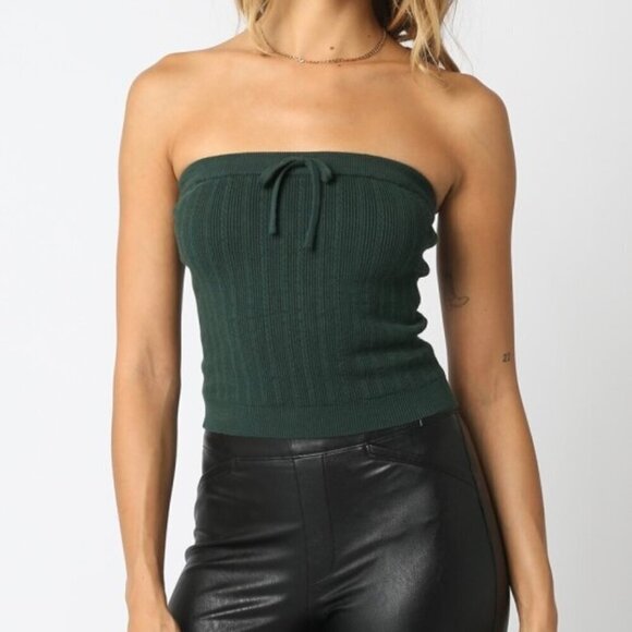 The Wild Clover Tops - GET COZY DARK GREEN KNIT TUBE TOP